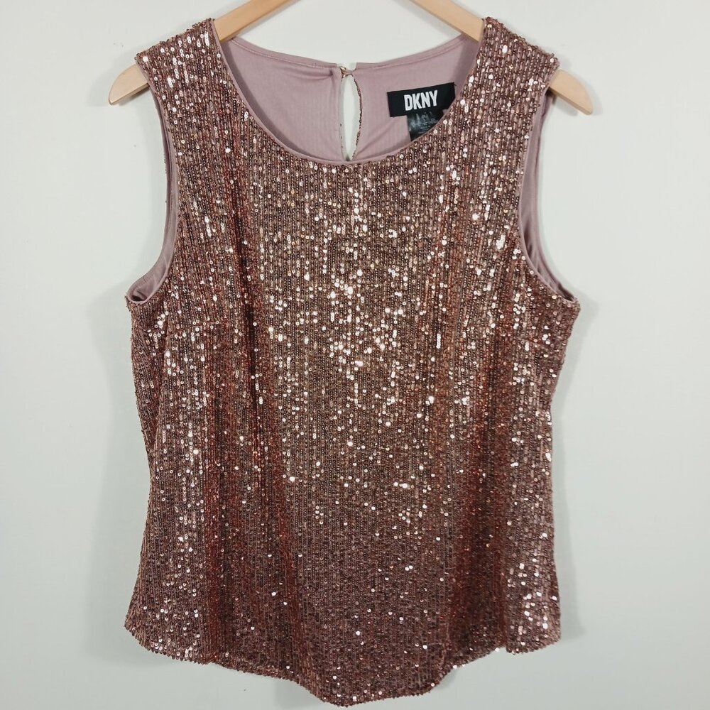 DKNY, Sleeveless Sequin Top, Dusty Pink, Size Large, Glam, Sparkly, Party - Picture 4 of 16